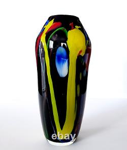 Murano Art Glass Hand Blown Blue Yellow Red Black Green Vase