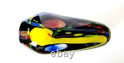 Murano Art Glass Hand Blown Blue Yellow Red Black Green Vase