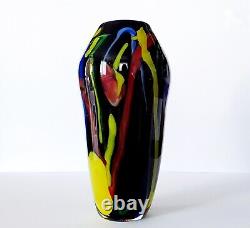 Murano Art Glass Hand Blown Blue Yellow Red Black Green Vase