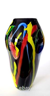 Murano Art Glass Hand Blown Blue Yellow Red Black Green Vase