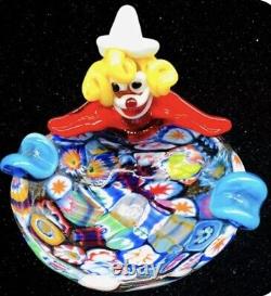 Murano Art Glass Hand Blown Clown Millefiori Bowl Ashtray Trinket Dish 5T 6W