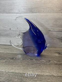 Murano Art Glass Hand Blown Cobalt Blue Angel Fish Scripture 12x10Heavy 8.1 Lb