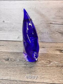 Murano Art Glass Hand Blown Cobalt Blue Angel Fish Scripture 12x10Heavy 8.1 Lb