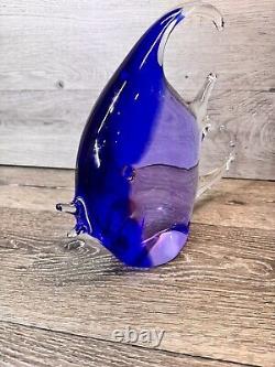 Murano Art Glass Hand Blown Cobalt Blue Angel Fish Scripture 12x10Heavy 8.1 Lb