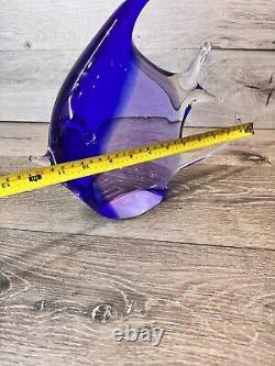 Murano Art Glass Hand Blown Cobalt Blue Angel Fish Scripture 12x10Heavy 8.1 Lb