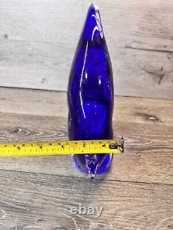 Murano Art Glass Hand Blown Cobalt Blue Angel Fish Scripture 12x10Heavy 8.1 Lb