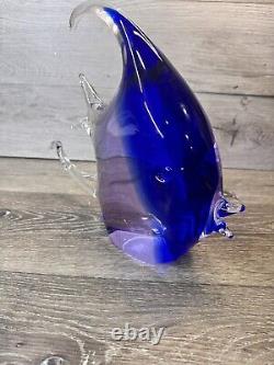 Murano Art Glass Hand Blown Cobalt Blue Angel Fish Scripture 12x10Heavy 8.1 Lb