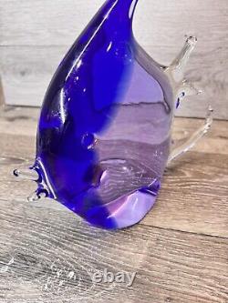 Murano Art Glass Hand Blown Cobalt Blue Angel Fish Scripture 12x10Heavy 8.1 Lb