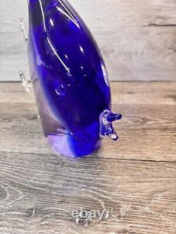 Murano Art Glass Hand Blown Cobalt Blue Angel Fish Scripture 12x10Heavy 8.1 Lb