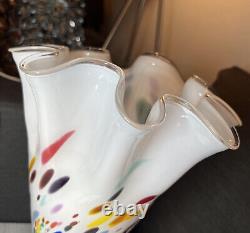 Murano Art Glass Hand Blown Mid-Century Modern White Vase w Colorful Confetti