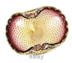 Murano Art Glass Hand Blown Pink & Yellow Free Form Opalescent Bowl 20th Century