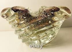 Murano Art Glass Hand Blown Ribbed Gold Leaf Folded Bowl Barovier & Toso