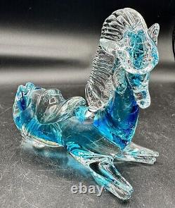 Murano Art Glass Horse Signed Giampaolo Rubelli Blue Hand Blown 6 Tall