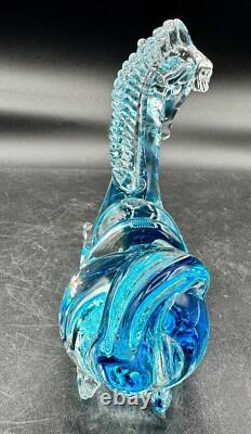 Murano Art Glass Horse Signed Giampaolo Rubelli Blue Hand Blown 6 Tall