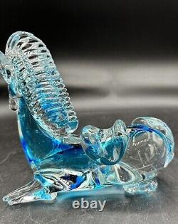 Murano Art Glass Horse Signed Giampaolo Rubelli Blue Hand Blown 6 Tall