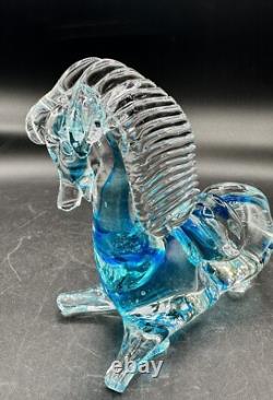 Murano Art Glass Horse Signed Giampaolo Rubelli Blue Hand Blown 6 Tall