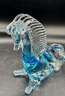 Murano Art Glass Horse Signed Giampaolo Rubelli Blue Hand Blown 6 Tall