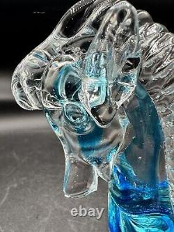 Murano Art Glass Horse Signed Giampaolo Rubelli Blue Hand Blown 6 Tall