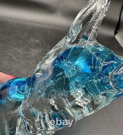 Murano Art Glass Horse Signed Giampaolo Rubelli Blue Hand Blown 6 Tall