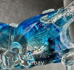 Murano Art Glass Horse Signed Giampaolo Rubelli Blue Hand Blown 6 Tall