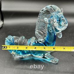 Murano Art Glass Horse Signed Giampaolo Rubelli Blue Hand Blown 6 Tall