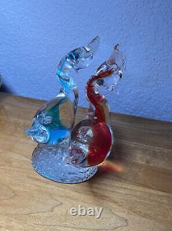 Murano Art Glass Love Birds Pair Red & Blue 7 Mint with Sticker