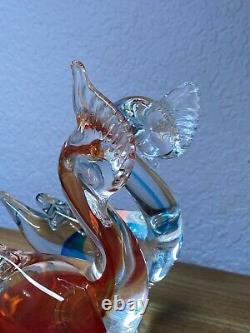 Murano Art Glass Love Birds Pair Red & Blue 7 Mint with Sticker