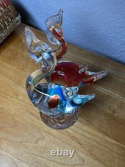 Murano Art Glass Love Birds Pair Red & Blue 7 Mint with Sticker