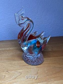 Murano Art Glass Love Birds Pair Red & Blue 7 Mint with Sticker