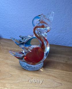 Murano Art Glass Love Birds Pair Red & Blue 7 Mint with Sticker