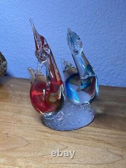 Murano Art Glass Love Birds Pair Red & Blue 7 Mint with Sticker