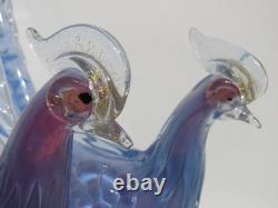 Murano Art Glass Mid-Century Hand Blown Blue Pheasant Pair 14½ MCM IMPERFECT