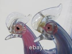 Murano Art Glass Mid-Century Hand Blown Blue Pheasant Pair 14½ MCM IMPERFECT