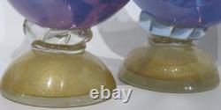 Murano Art Glass Mid-Century Hand Blown Blue Pheasant Pair 14½ MCM IMPERFECT