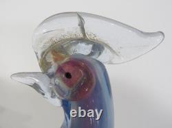 Murano Art Glass Mid-Century Hand Blown Blue Pheasant Pair 14½ MCM IMPERFECT