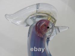 Murano Art Glass Mid-Century Hand Blown Blue Pheasant Pair 14½ MCM IMPERFECT