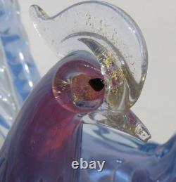 Murano Art Glass Mid-Century Hand Blown Blue Pheasant Pair 14½ MCM IMPERFECT