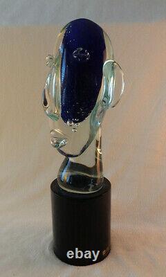Murano Art Glass Modernist Picasso Head Sculpture 16 Inches Clear, Blue