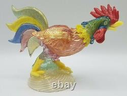 Murano Art Glass Multi Color Rooster Figurine with Gold Flecks, 5.75 x 8, Italy