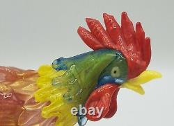 Murano Art Glass Multi Color Rooster Figurine with Gold Flecks, 5.75 x 8, Italy