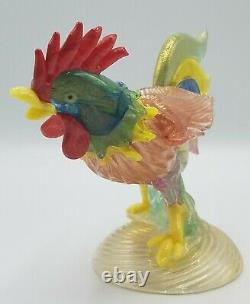 Murano Art Glass Multi Color Rooster Figurine with Gold Flecks, 5.75 x 8, Italy