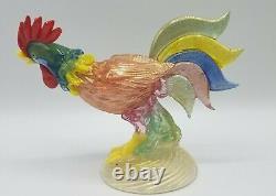 Murano Art Glass Multi Color Rooster Figurine with Gold Flecks, 5.75 x 8, Italy