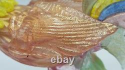 Murano Art Glass Multi Color Rooster Figurine with Gold Flecks, 5.75 x 8, Italy