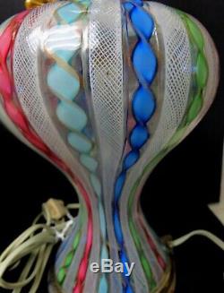 Murano Art Glass Pair Of Latticino Twisted Ribbon Lamps Fratelli Toso