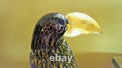 Murano Art Glass Parrot Hand Blown Sculpture 11 Venetian Gold Fleck Blue Toucan