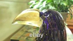 Murano Art Glass Parrot Hand Blown Sculpture 11 Venetian Gold Fleck Blue Toucan