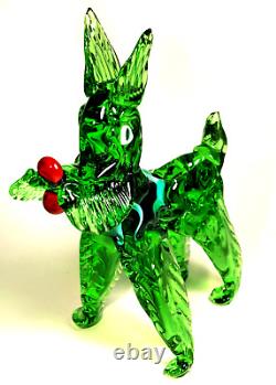 Murano Art Glass Scottie Dog 8 1/2 High Hand Blown Sculpture Figurine Green
