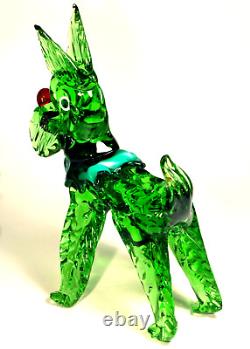 Murano Art Glass Scottie Dog 8 1/2 High Hand Blown Sculpture Figurine Green
