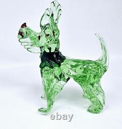 Murano Art Glass Scottie Shaggy Dog Figurine Hand Blown Green Cobalt VGC 8.25 H