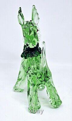 Murano Art Glass Scottie Shaggy Dog Figurine Hand Blown Green Cobalt VGC 8.25 H